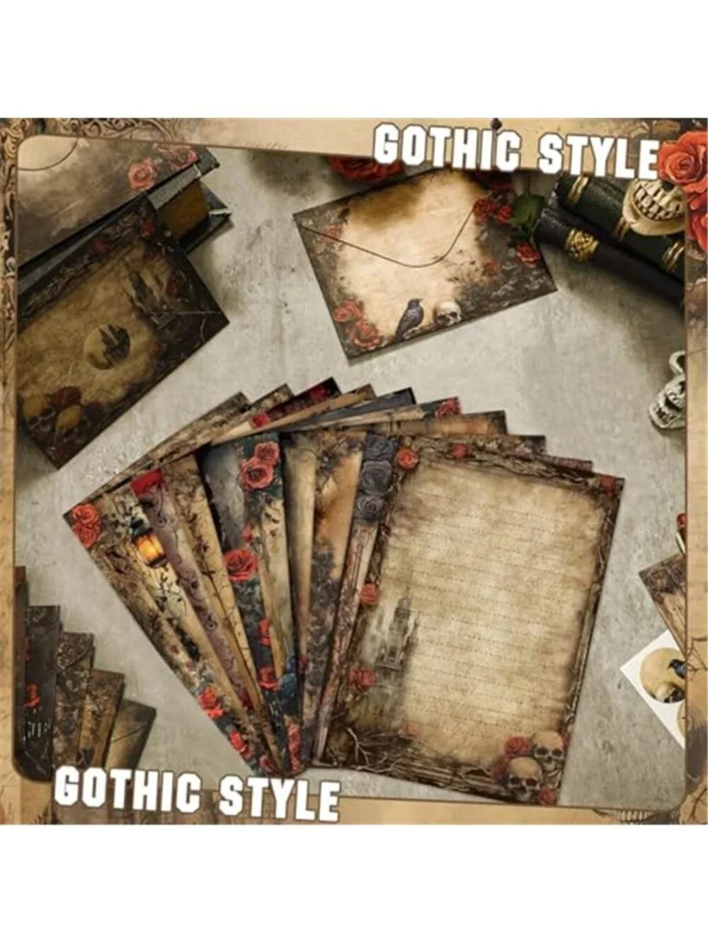 160 Pcs Gothic Stationery Paper and Envelopes Set, 5.5 x 8.25''